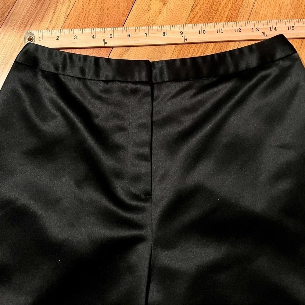 Bloomingdale’s Black Satin Wide Leg Trousers 10 Petite VTG Luxury Cuffed Pants